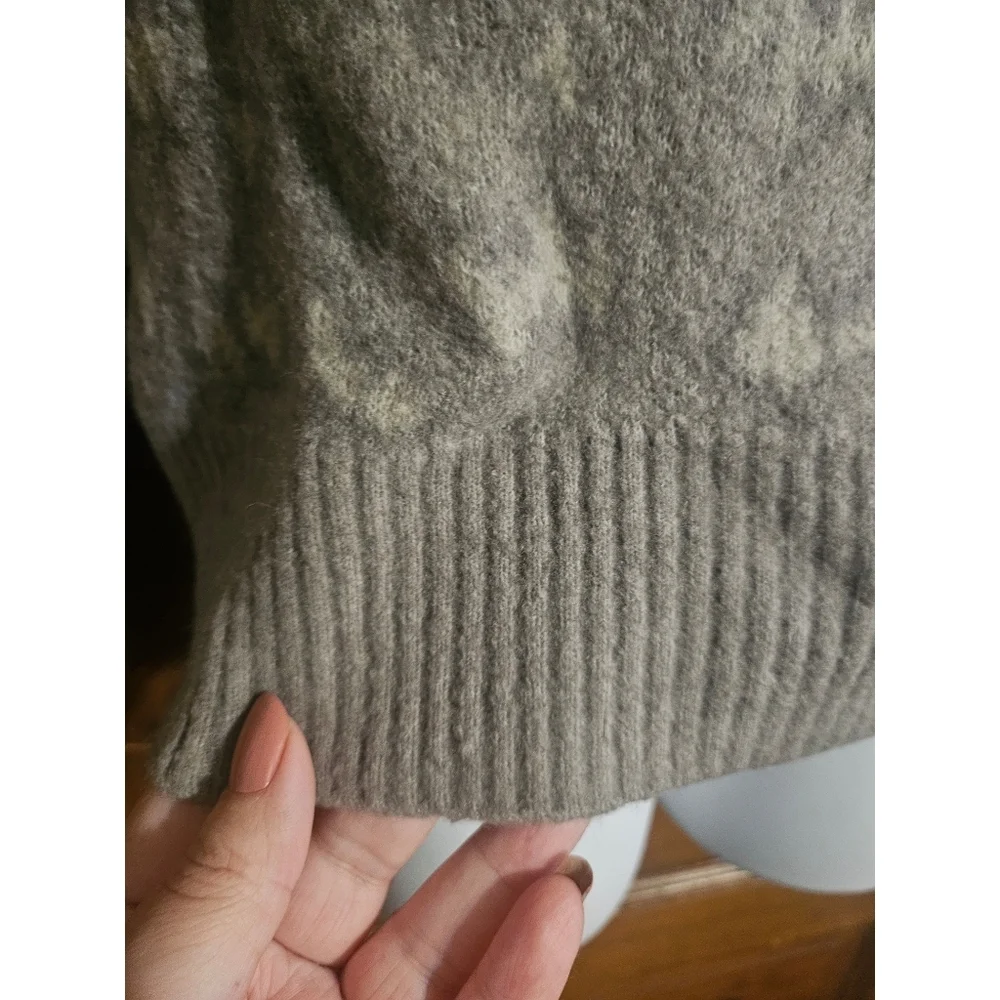 Athleta Hawthorn Textured Merino Wool Blend Crewneck Animal Print Sweater